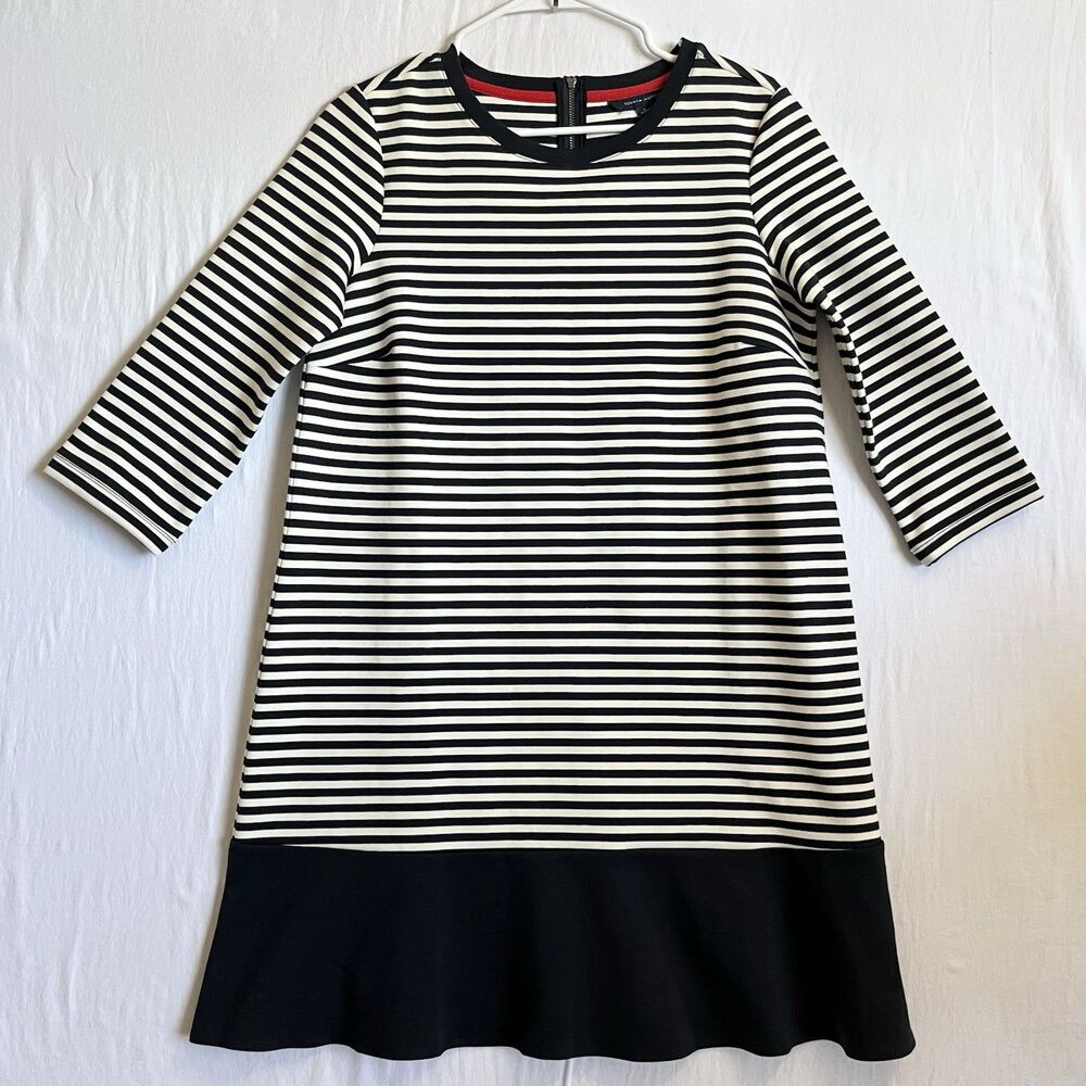 TOMMY HILFIGER Womens 3/4 Sleeve T-Shirt Dress Sz M Striped White Navy
